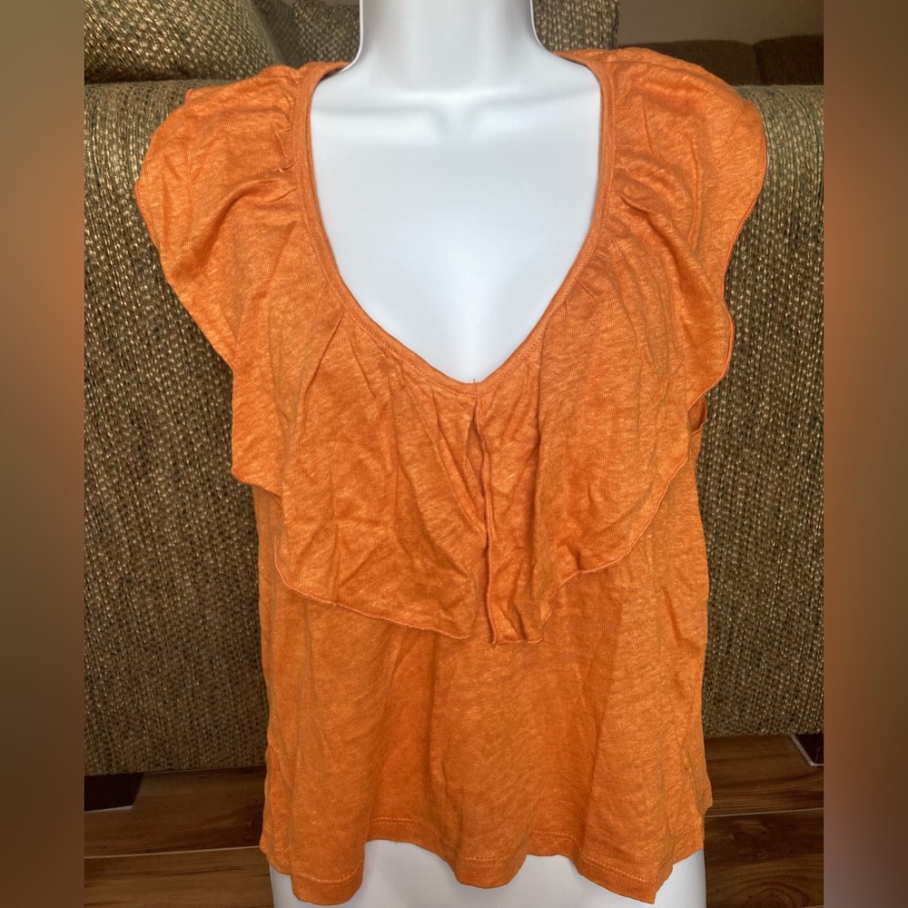 Zara Ruffle Front Orange Tank - Picture 1 of 5